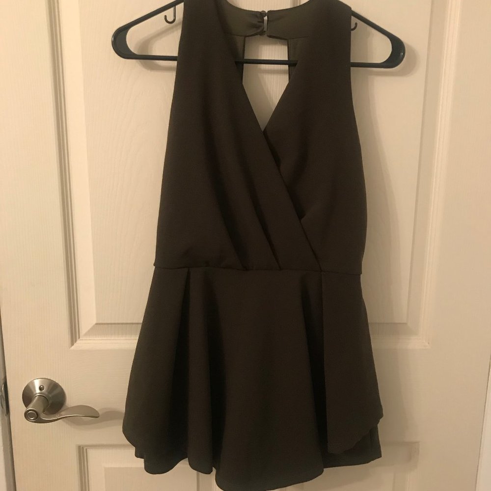 Dark Green Backless Romper